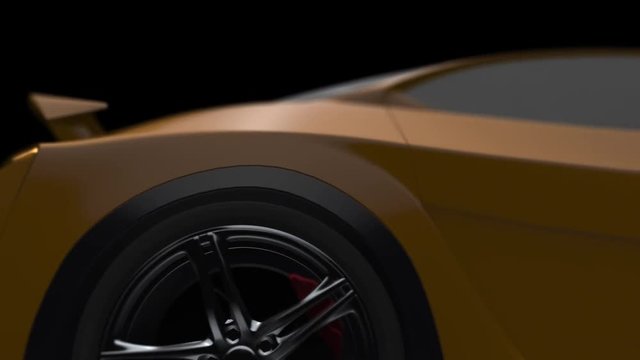Generic luxury sport car 3d animation. Close-up camera shots with depth of field.