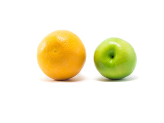 orange and apple  isolated on white background