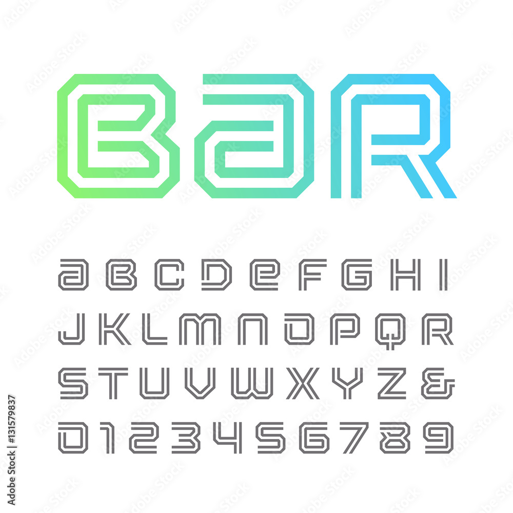 Poster linear font. vector alphabet with stripes effect letters and num