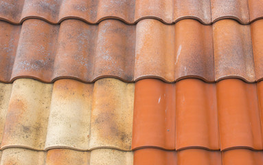 Modern metal-tile roof, roofing colorful samples for advertising