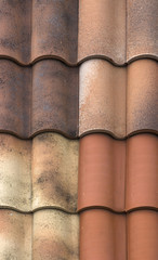 Modern metal-tile roof, roofing colorful samples for advertising