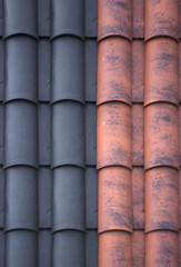 Modern metal-tile roof, roofing colorful samples for advertising