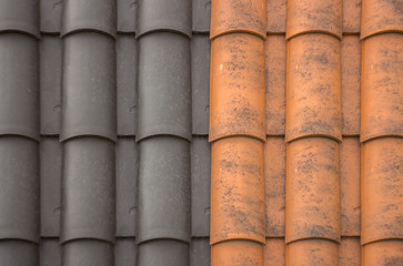 Modern metal-tile roof, roofing colorful samples for advertising