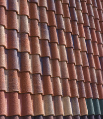 Modern metal-tile roof, roofing colorful samples for advertising