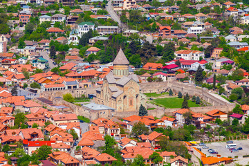 Svetitskhoveli Cathedral. Beautiful view of the old town of Mtskheta from the Zedazeni mountain in Georgia. First capital of Georgia and a UNESCO World Heritage site. © LALSSTOCK
