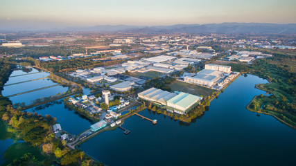 Fototapeta na wymiar Aerial view of Industrial Estate northern thailand.