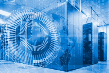 futuristic techno design on background of supercomputer data center