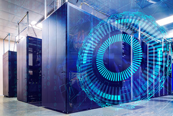 futuristic techno design on background of supercomputer data center