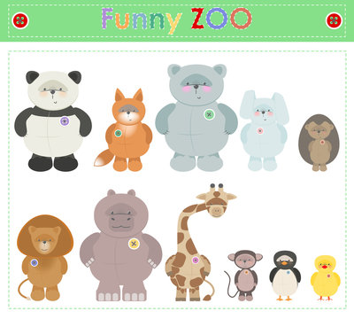 Zoo Animals. Funny plush little animals. Vector cartoon