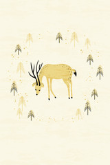 Deer in winter pine forest card