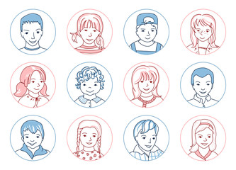 Kid avatar set thin line vector