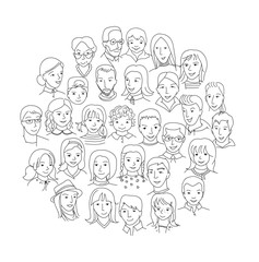 Big group of people round concept