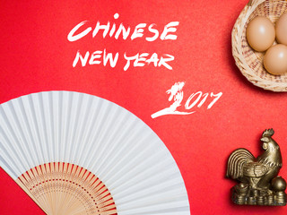 Chinese new year festival decorations, Flat lay chinese new year red paper art and craft paper.