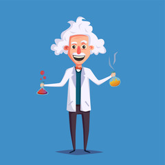 Crazy old scientist. Funny character. Cartoon vector illustration