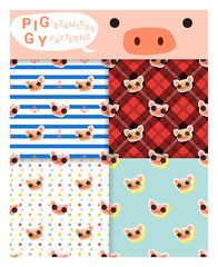 Set of animal seamless patterns with piggy , vector , illustration