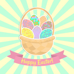 Happy Easter Greeting Card, With A Basket.