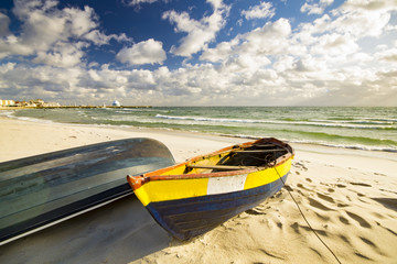 Fototapeta premium colorful fishing boats on the beach