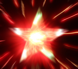 The bright star of light on a red background with rays