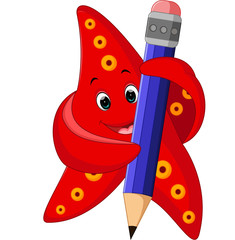happy starfish carrying pencil