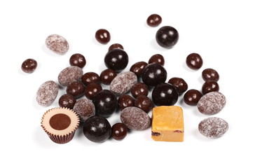 various chocolate candy isolated on white background