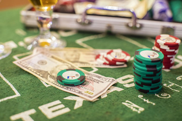 Fototapeta premium Poker Game. Group of chips and money