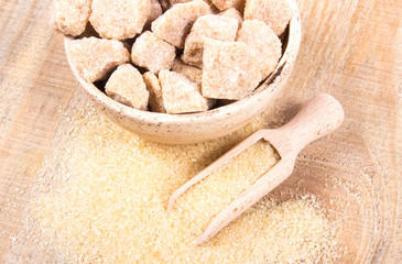 Cubes of sugar - brown sugar cane.