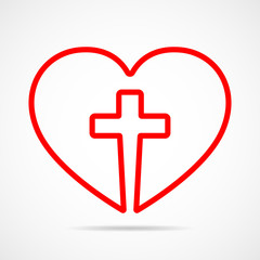 Heart with Christian cross inside. Vector illustration.
