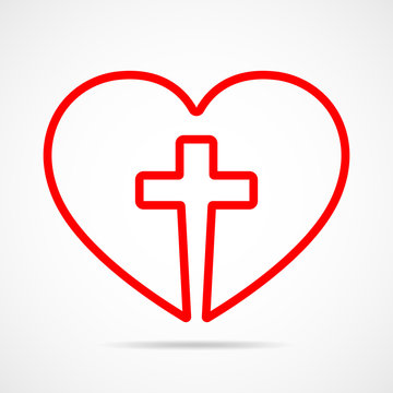 Heart with Christian cross inside. Vector illustration.
