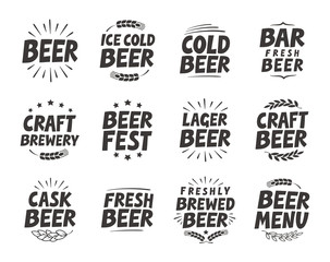 Vector set labels. Craft beer tags and elements for restaurant, cafe, bar or pub