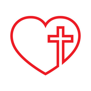 Heart with Christian cross inside. Vector illustration.