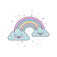 cute clouds and rainbow drawing vector illustration design