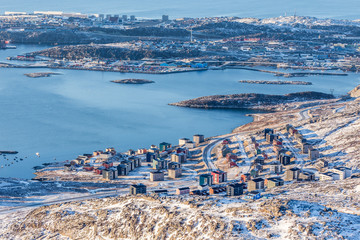 View from above to the streets and buildings of Nuuk, Greenland © vadim.nefedov