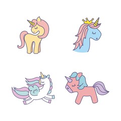 drawing cute set unicorns icon vector illustration design