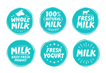 Vector set labels for milk, yogurt. Collection icons