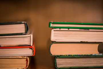 pile of stacked books side view