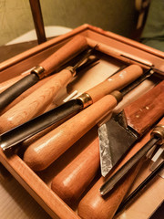 Set of chisels with wooden handles