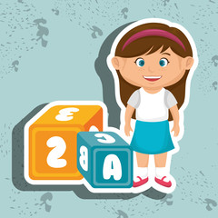 cartoon girl cube blue and yellow alphabet vector illustration eps 10