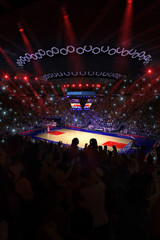 Basketball court with people fan. Sport arena.Photoreal 3d rende