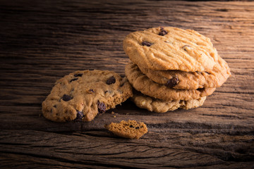 Chocolate cookies on wooden table