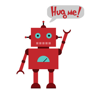Vector illustration of a toy Robot and text Hug me!