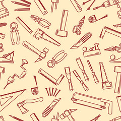 Seamless set of hand tools for productive work. Vector illustration.