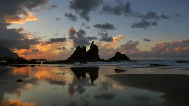 Benijo beach with bizarre rocks in sunset, Tenerife