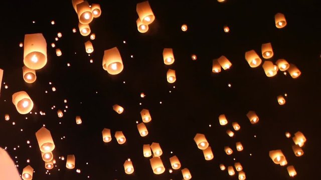 Floating lantern festival(yee peng lanna) in Chiang Mai, Thailand