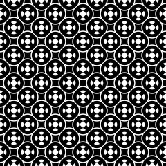 Vector seamless pattern with simple geometric figures. Black & white illustration of lattice, oriental arabesque style. Dark abstract repeat background. Design for printing, embossing, decoration