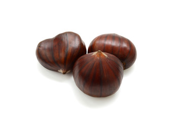 Fresh chestnuts isolated on white background
