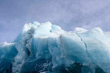 The top of glacier. This is the glacierNordenskiöldbreen near Pyramiden, on the coast of...
