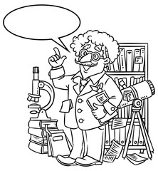 Funny scientist or inventor. With balloon for text