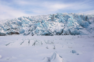 The part of glacier. This is the glacier Nordenskiöldbreen near Pyramiden, on the coast of Billefjord, Svalbard.