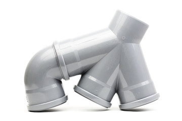 Gray drain pipe isolated on a white background