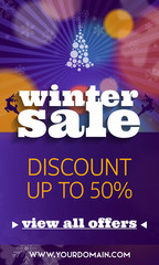 Fototapeta na wymiar Winter sale colorful banner with discount and special offer